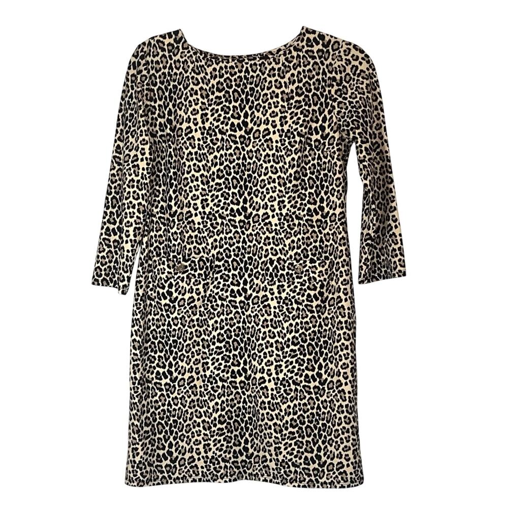 Jude Connally Shift Dress Size XS Animal Leopard Print Pockets 3/4 Sleeves Short